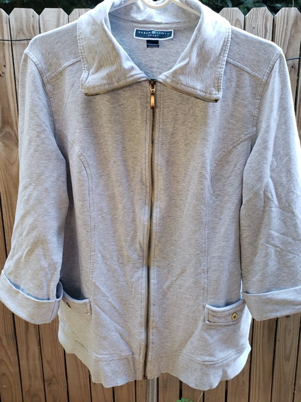 EUC KAREN SCOTT SPORT heather gray cotton blend front zip pockets (L)